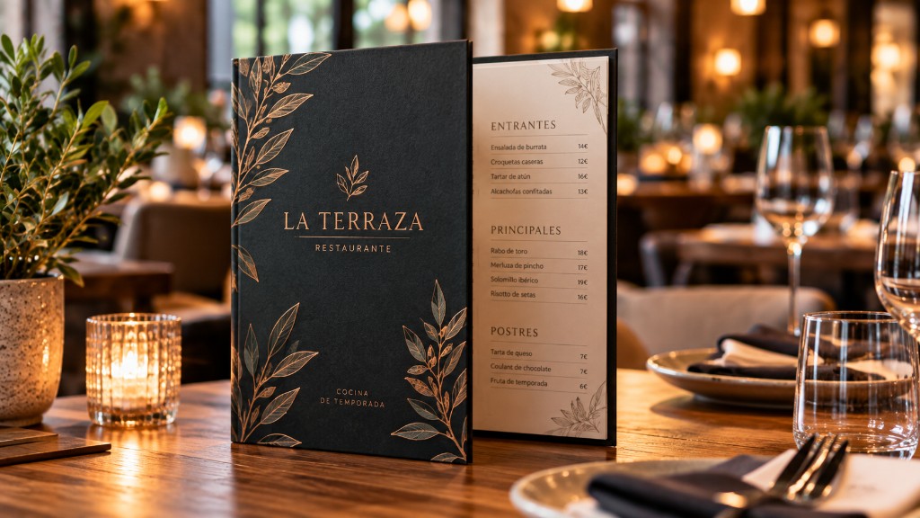 Carta premium de restaurante sobre la mesa
