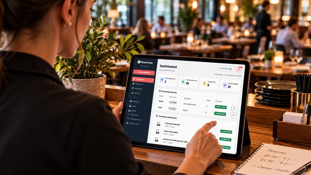 Panel de reservas de restaurante en tablet